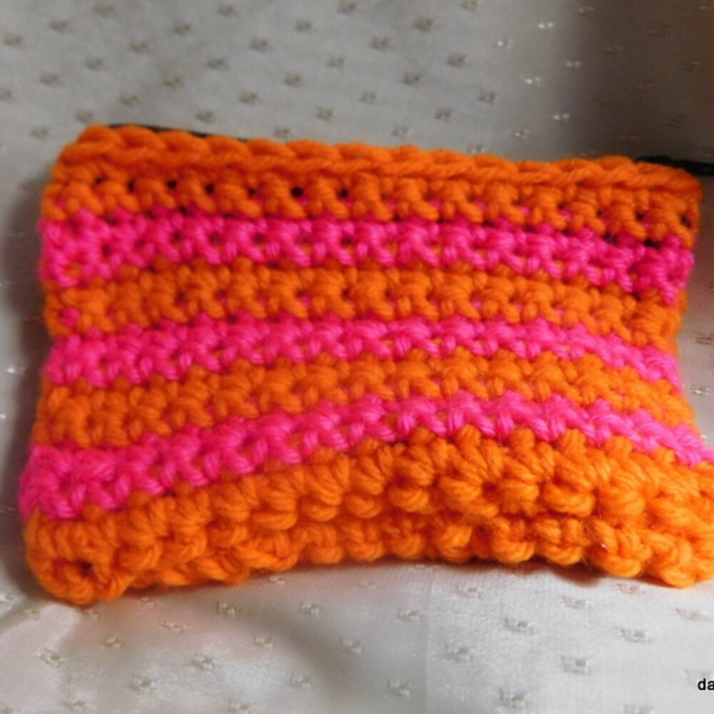 New Orange and Pink crocheted change purse with zipper and keyring